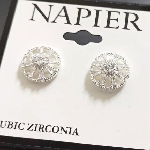 Napier Jewelry - NAPIER Retro Silver Clear CZ Stones Wheel Stud Earrings**NEW!